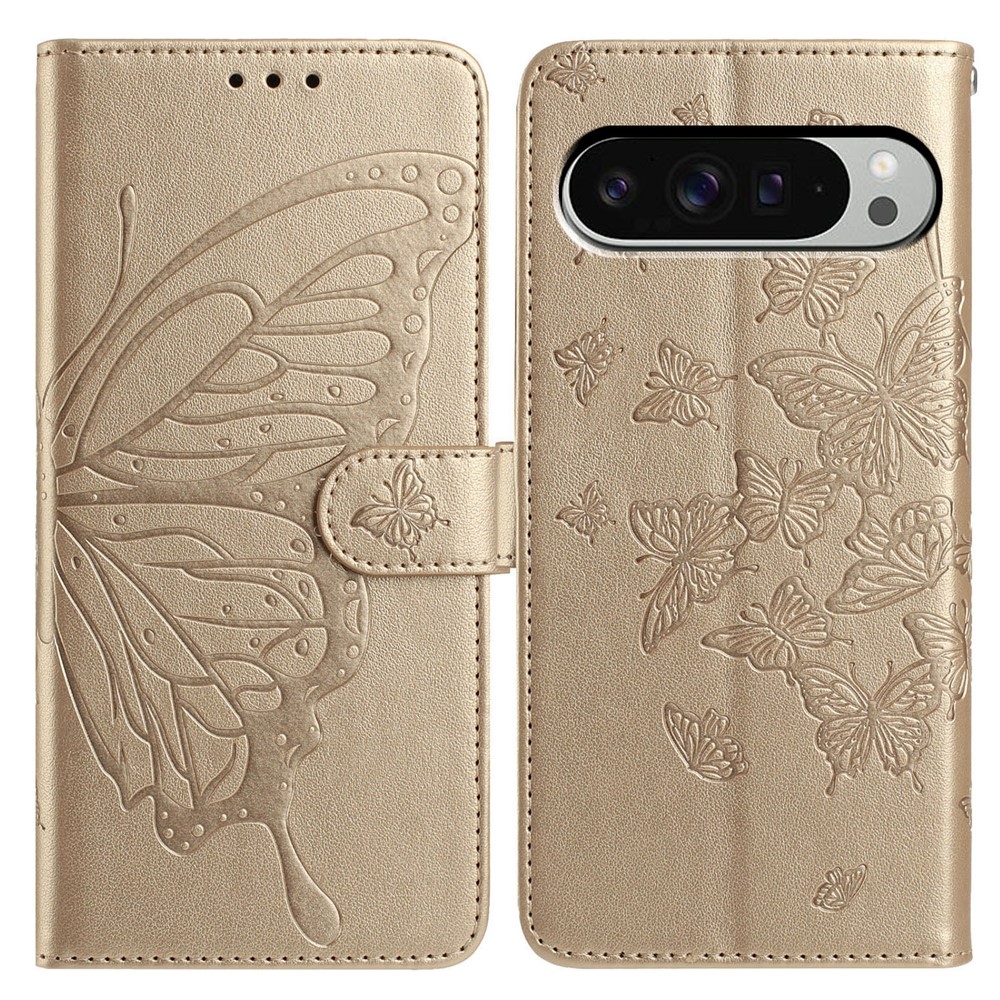 Floral Butterfly knížkové pouzdro na Google Pixel 10 Pro XL/Pixel 9 Pro XL - zlaté