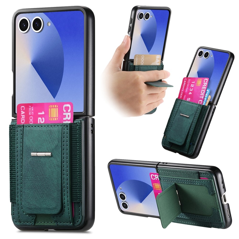 Luxurious plastový kryt s umělou kůží na Samsung Galaxy Z Flip7 5G - zelený