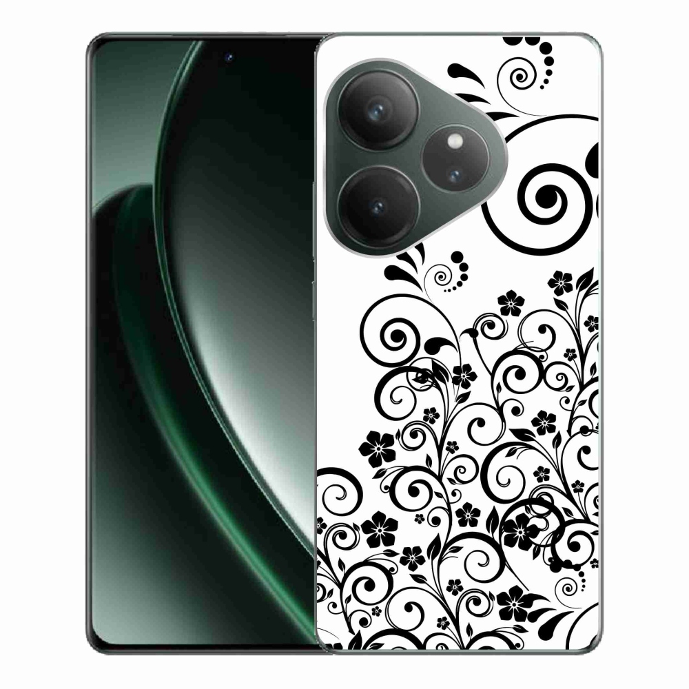 Gelový kryt mmCase na Realme GT 6 5G/GT 6T 5G - černobílé květinové vzory