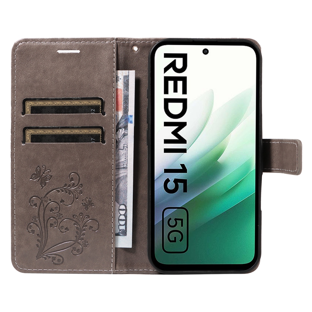 Big Butterfly knížkové pouzdro na Xiaomi Redmi 15 4G (171mm) - šedé