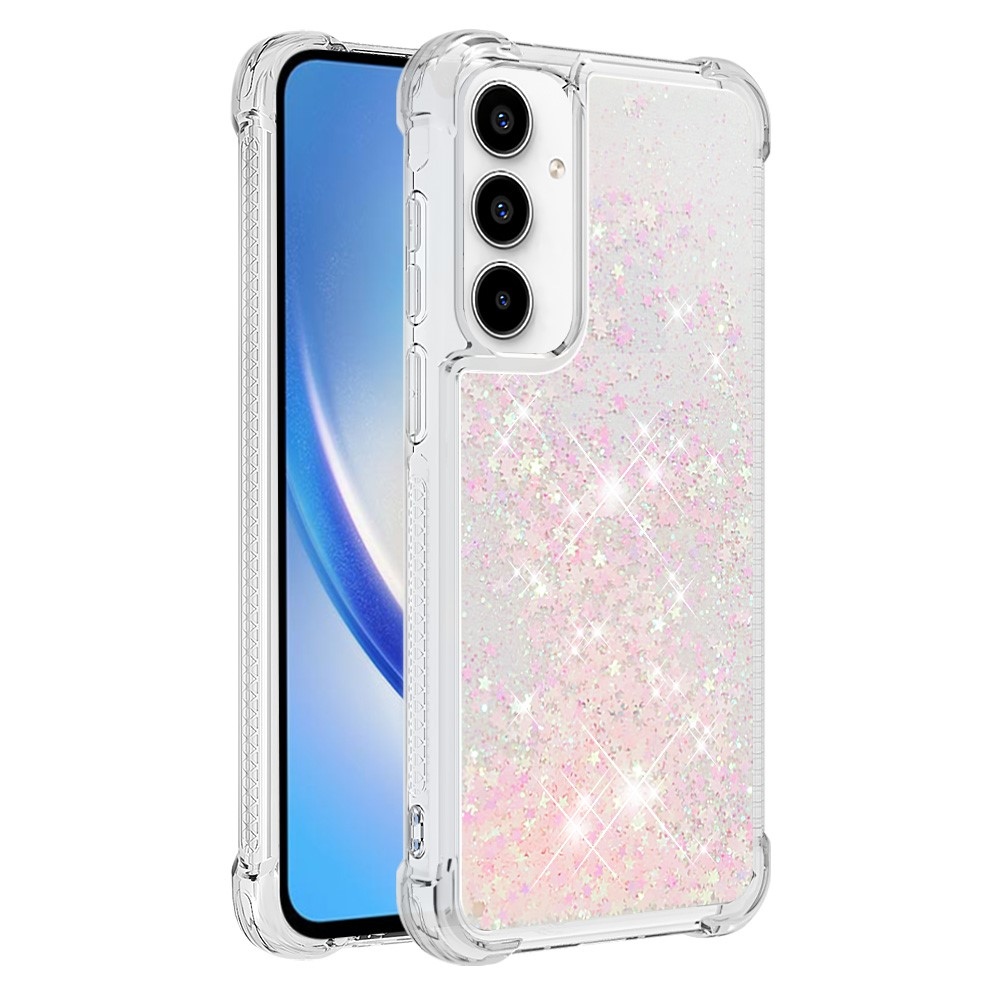 Glitter gelový přesýpací obal na Samsung Galaxy A35 5G - růžový/hvězdičky