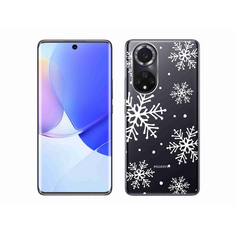 Gelový kryt mmCase na Huawei Nova 9 - bílé vločky na průhledném pozadí