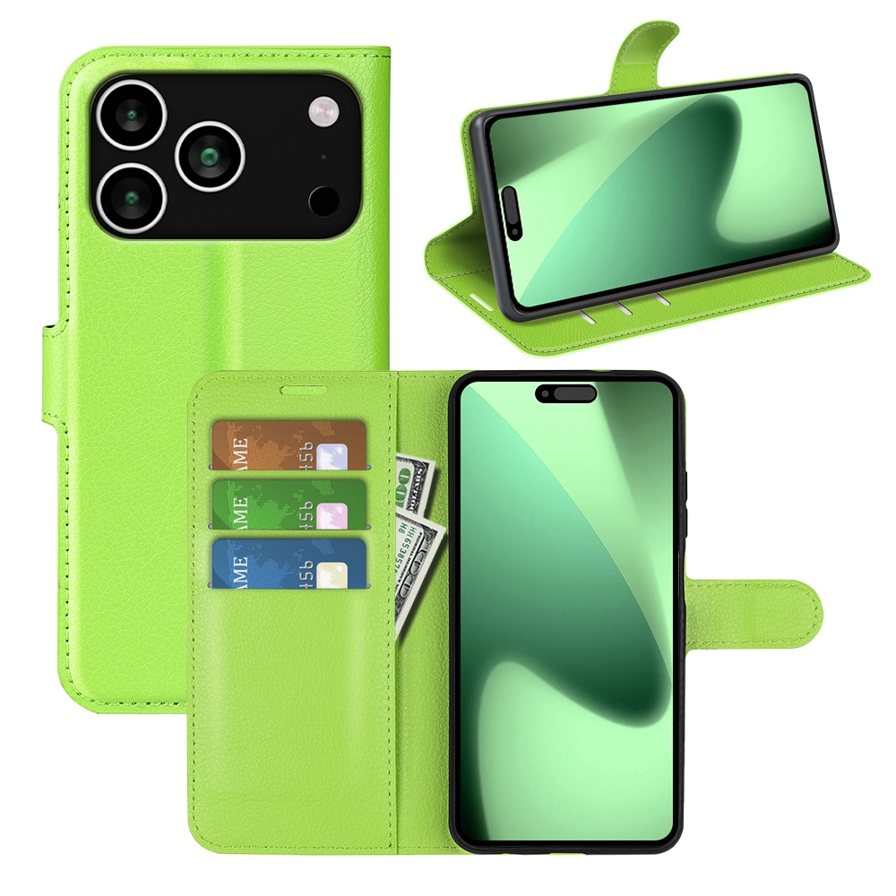 Litchi knížkové pouzdro na iPhone 17 Pro - zelený