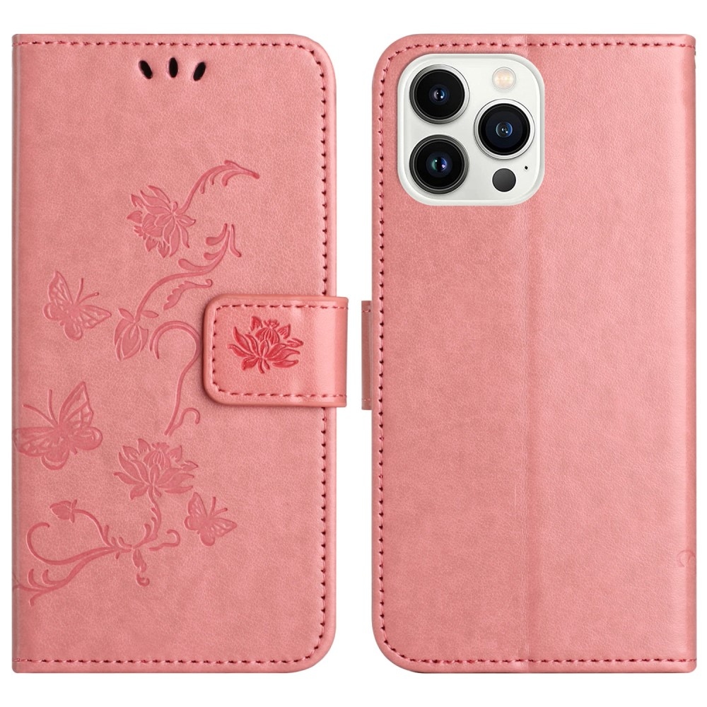 Flower knížkové pouzdro na iPhone 16 Pro - růžové