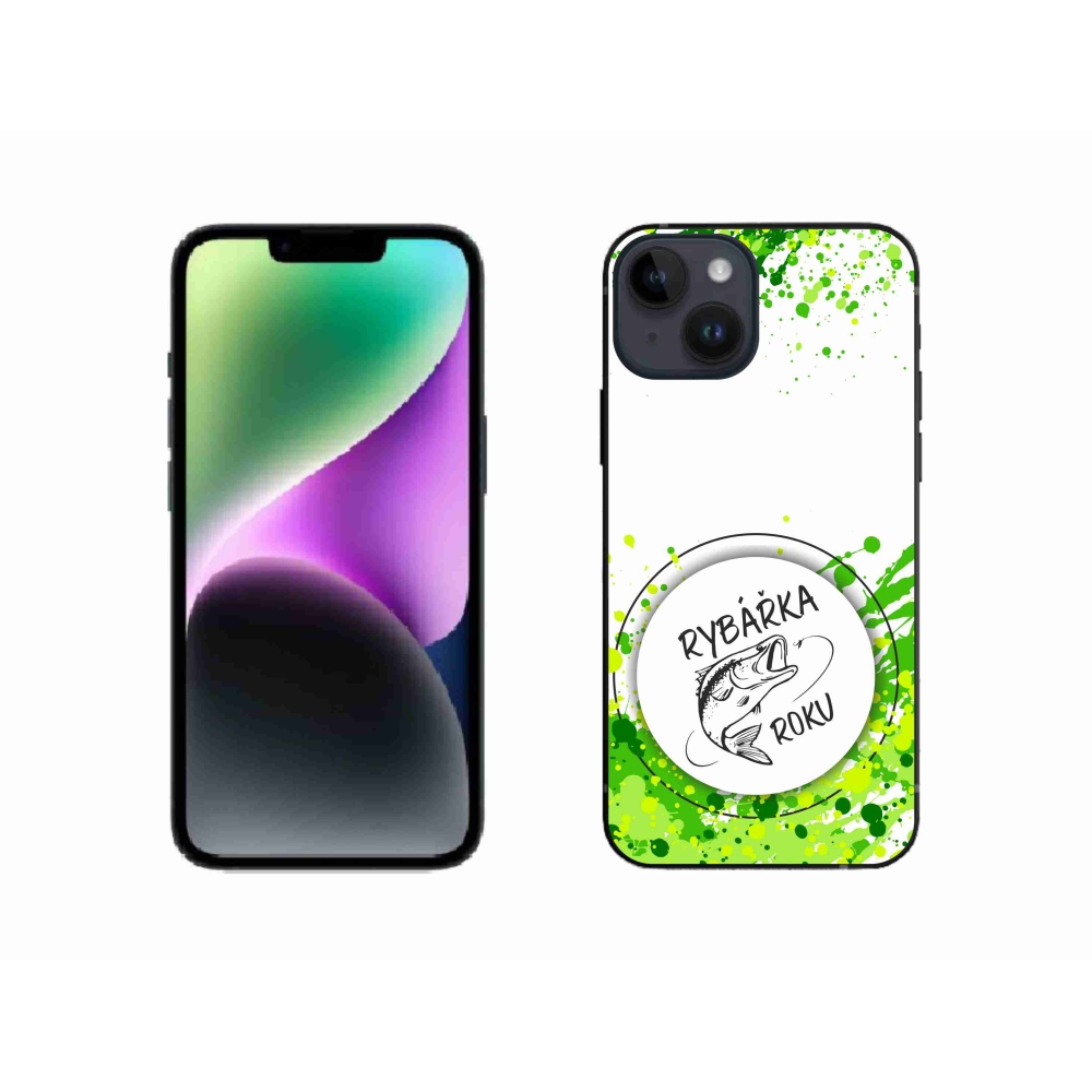 Gelový kryt mmCase na iPhone 14 - rybářka roku bílé pozadí
