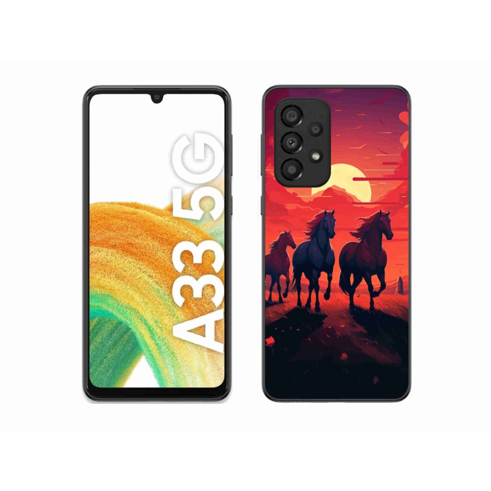 Gelový kryt mmCase na Samsung Galaxy A33 5G - koně a západ slunce