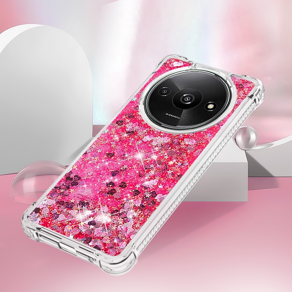 Glitter gelový přesýpací obal na Xiaomi Redmi A3 - růžový/srdíčka