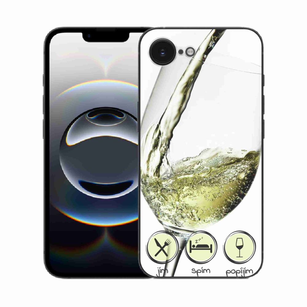 Gelový kryt mmCase na iPhone 16e - sklenička vína bílé