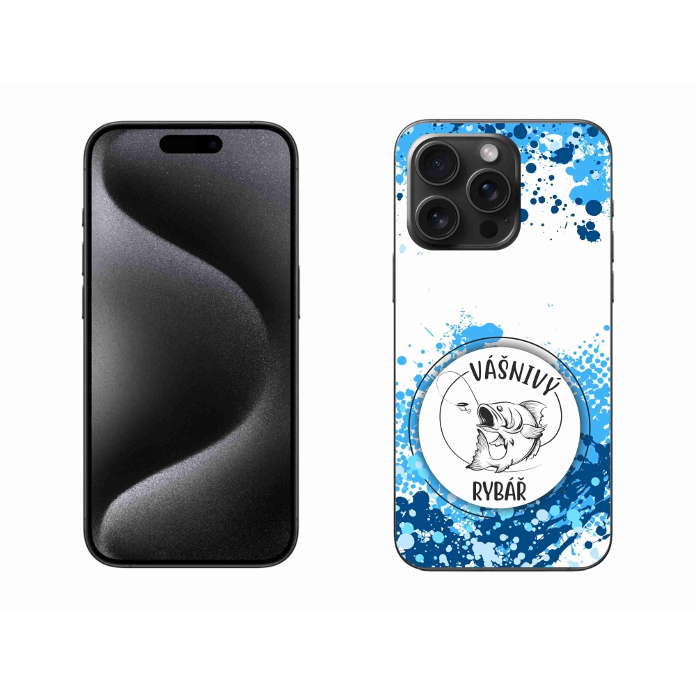 Gelový kryt mmCase na iPhone 15 Pro Max - vášnivý rybář bílé pozadí