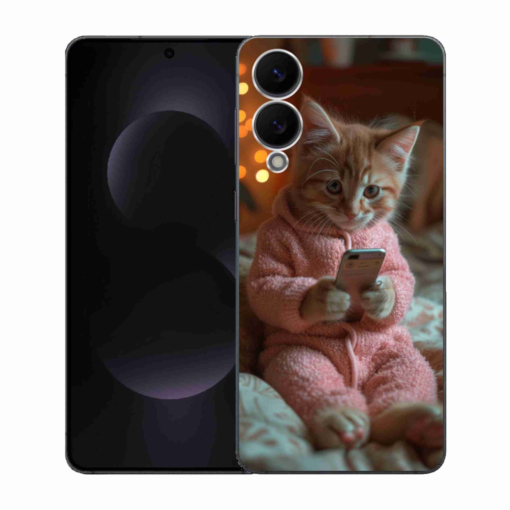 Gelový kryt mmCase na Samsung Galaxy S25 Edge - kotě s mobilem