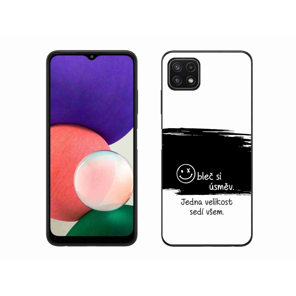 Gelový kryt mmCase na Samsung Galaxy A22 5G - vtipný text 8 černobílé pozadí