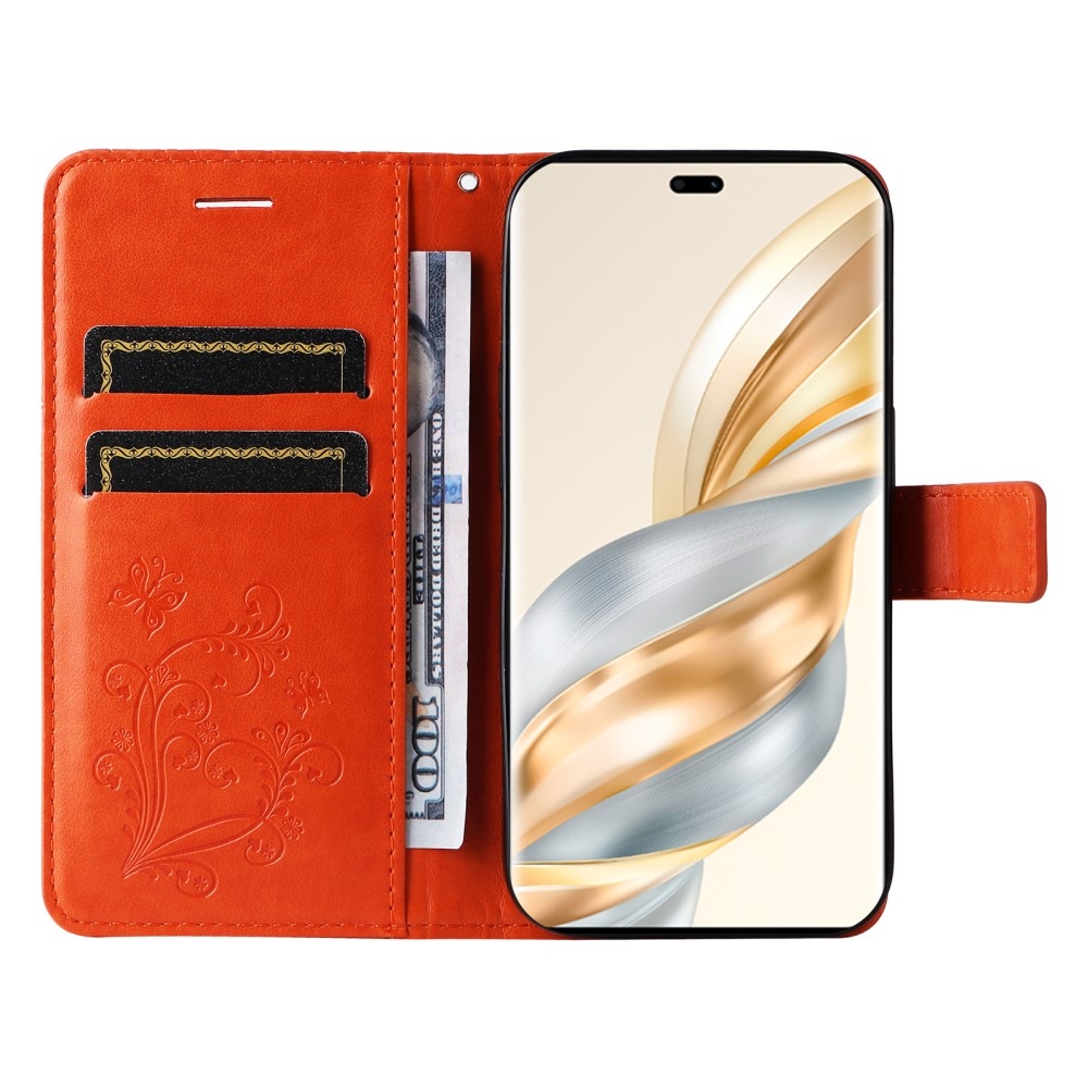 Big Butterfly knížkové pouzdro na Honor Magic 7 Lite 5G - oranžové