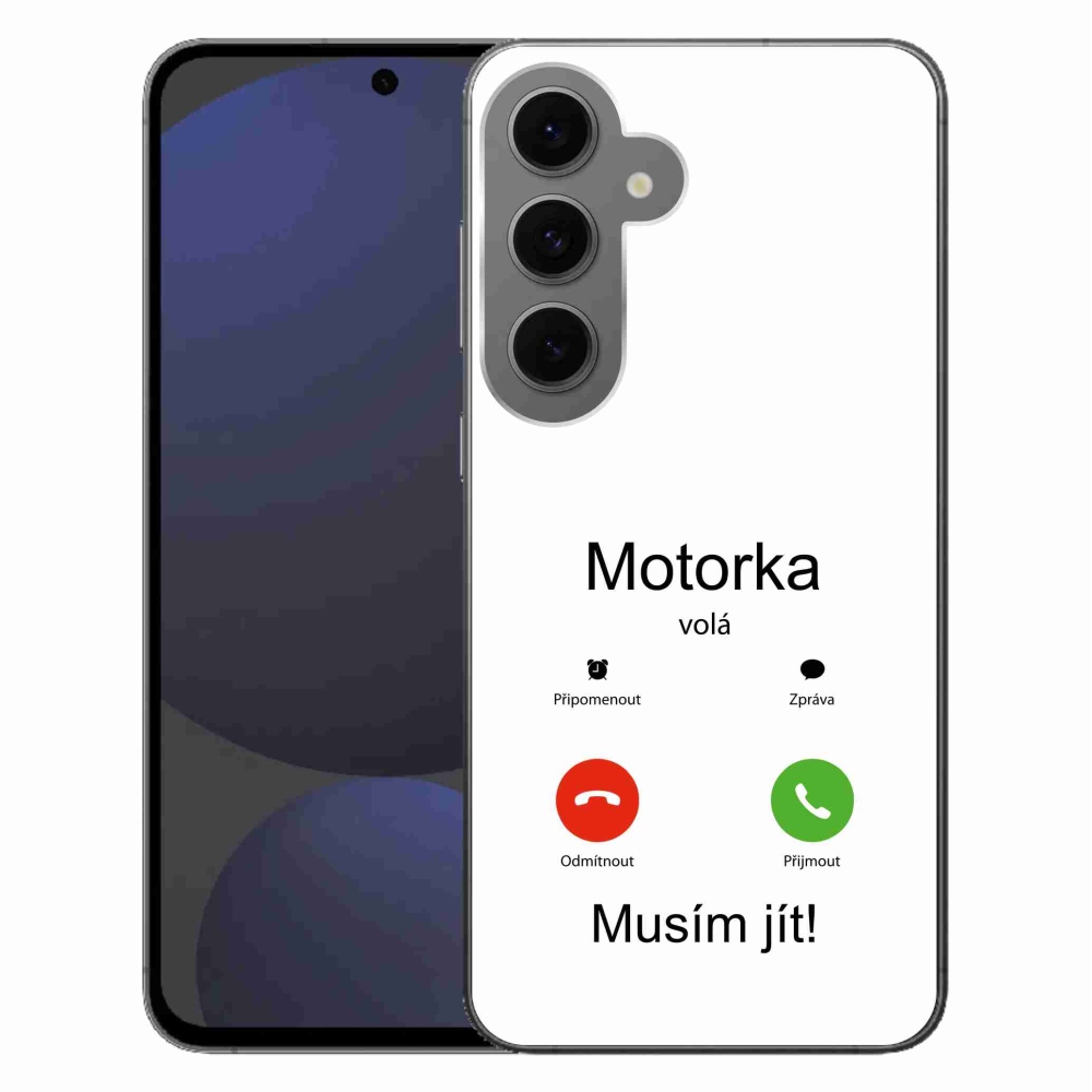 Gelový kryt mmCase na Samsung Galaxy S24 FE - motorka volá bílé pozadí