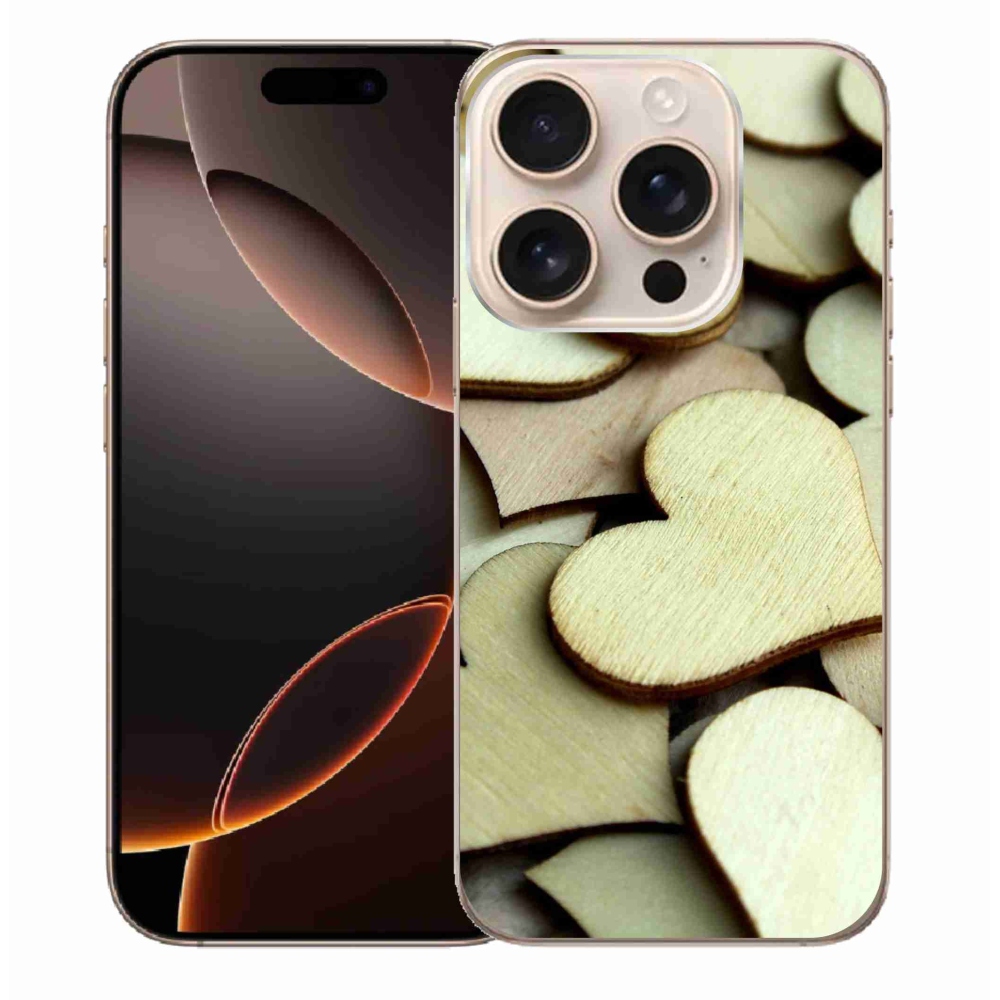 Gelový kryt mmCase na iPhone 16 Pro Max - dřevěná srdíčka