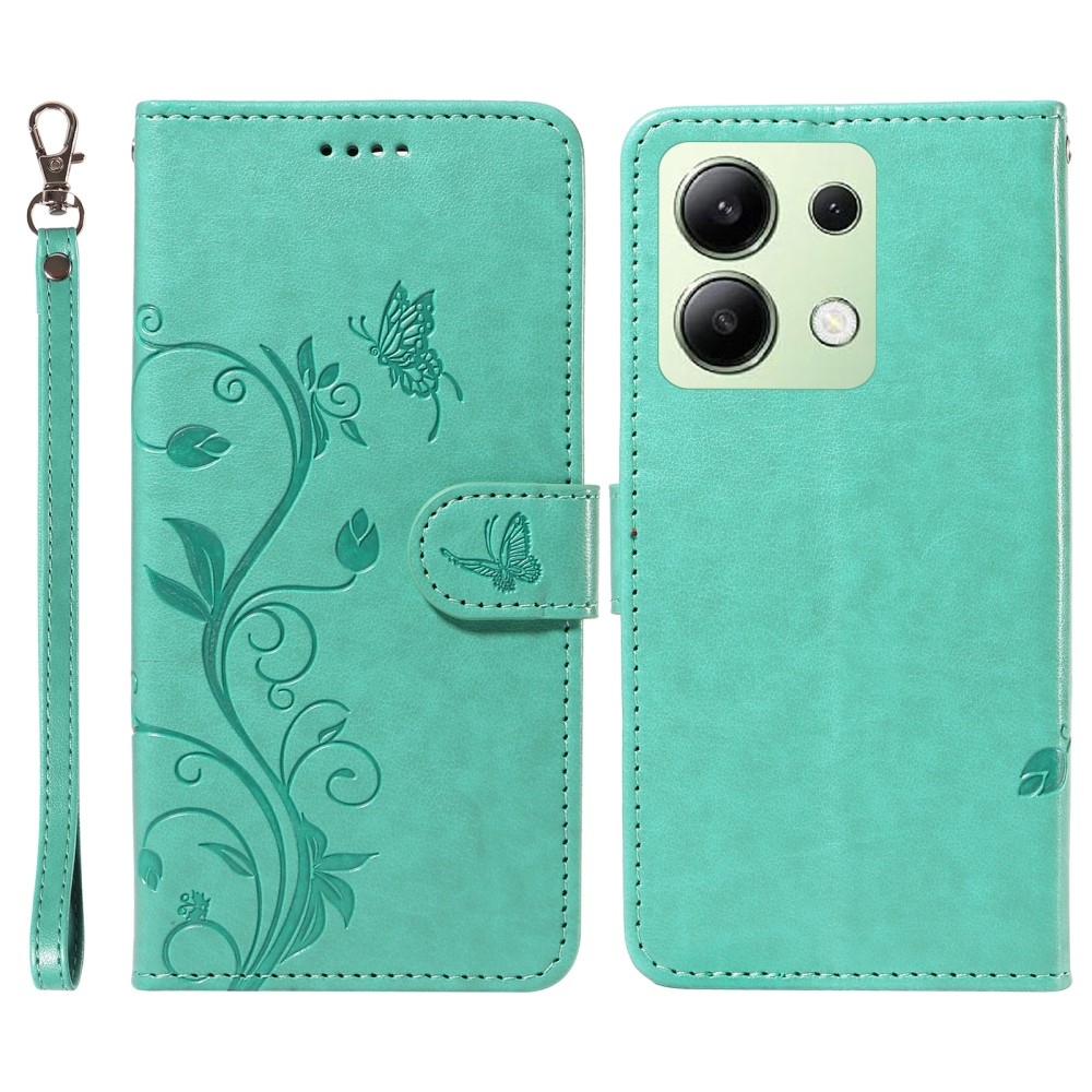 Flower knížkové pouzdro na Xiaomi Redmi Note 13 - modrozelené