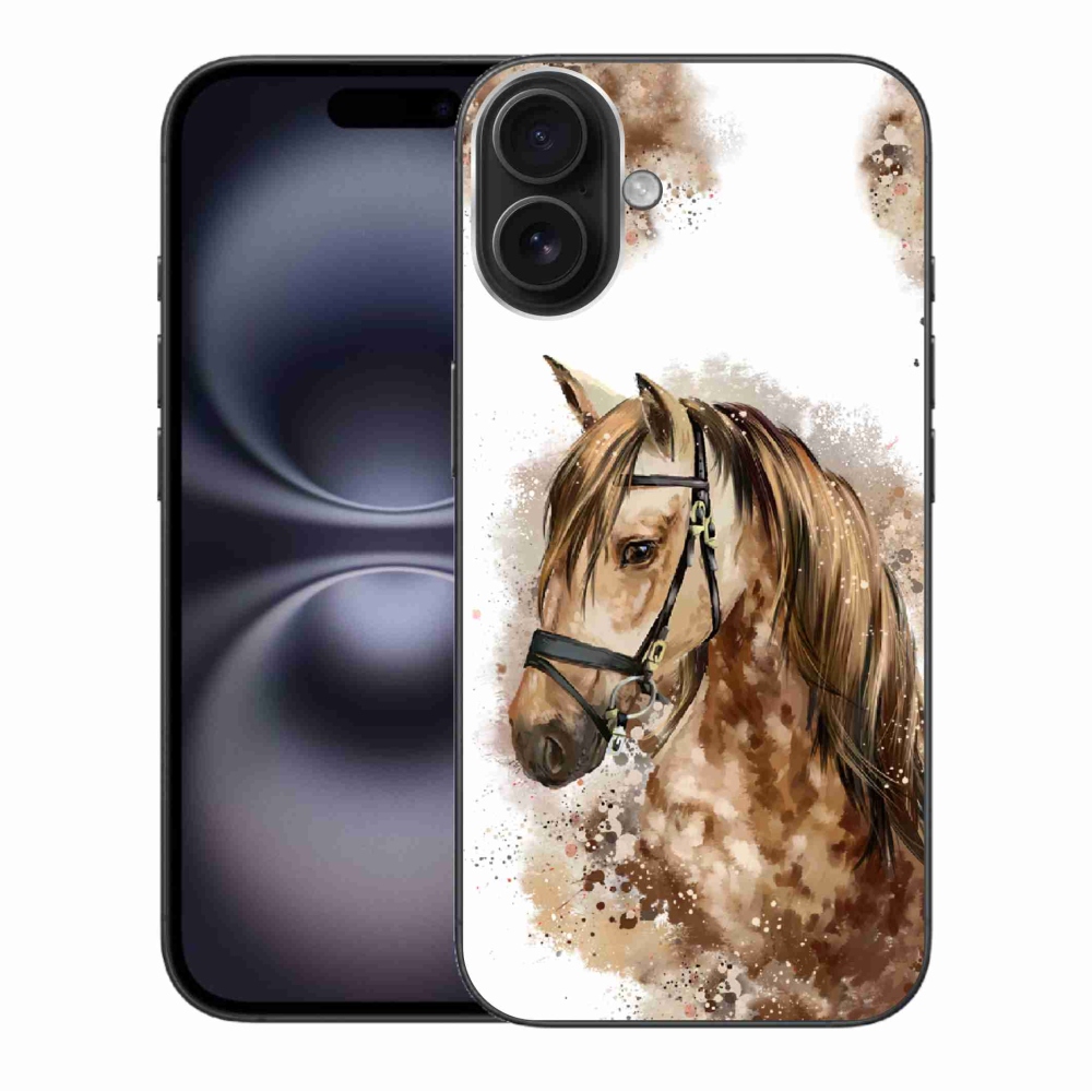 Gelový kryt mmCase na iPhone 16 Plus - hnědý kreslený kůň