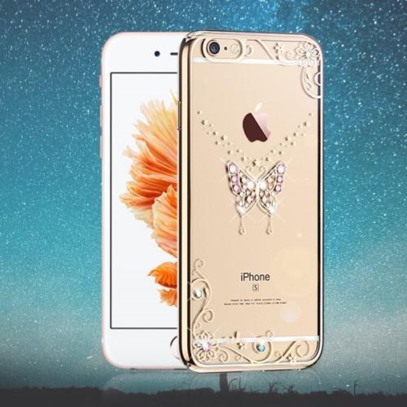 Xbar plastový obal s krystalovým zdobením na iPhone 6s Plus a 6 Plus - motýl/zlatý