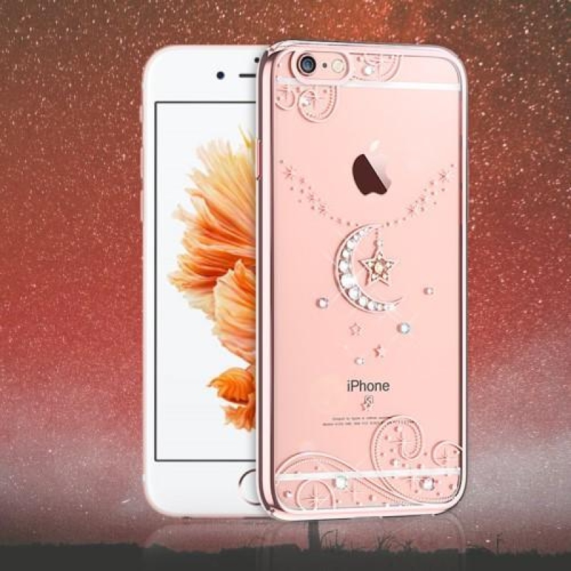 Xbar plastový obal s krystalovým zdobením na iPhone 6s Plus a 6 Plus - půlměsíc/rosegold
