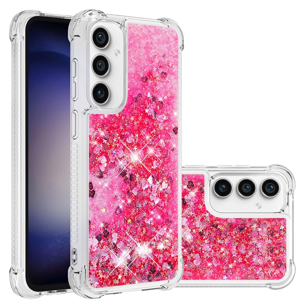 Glitter gelový přesýpací obal na Samsung Galaxy S23 FE - růžový/srdíčka