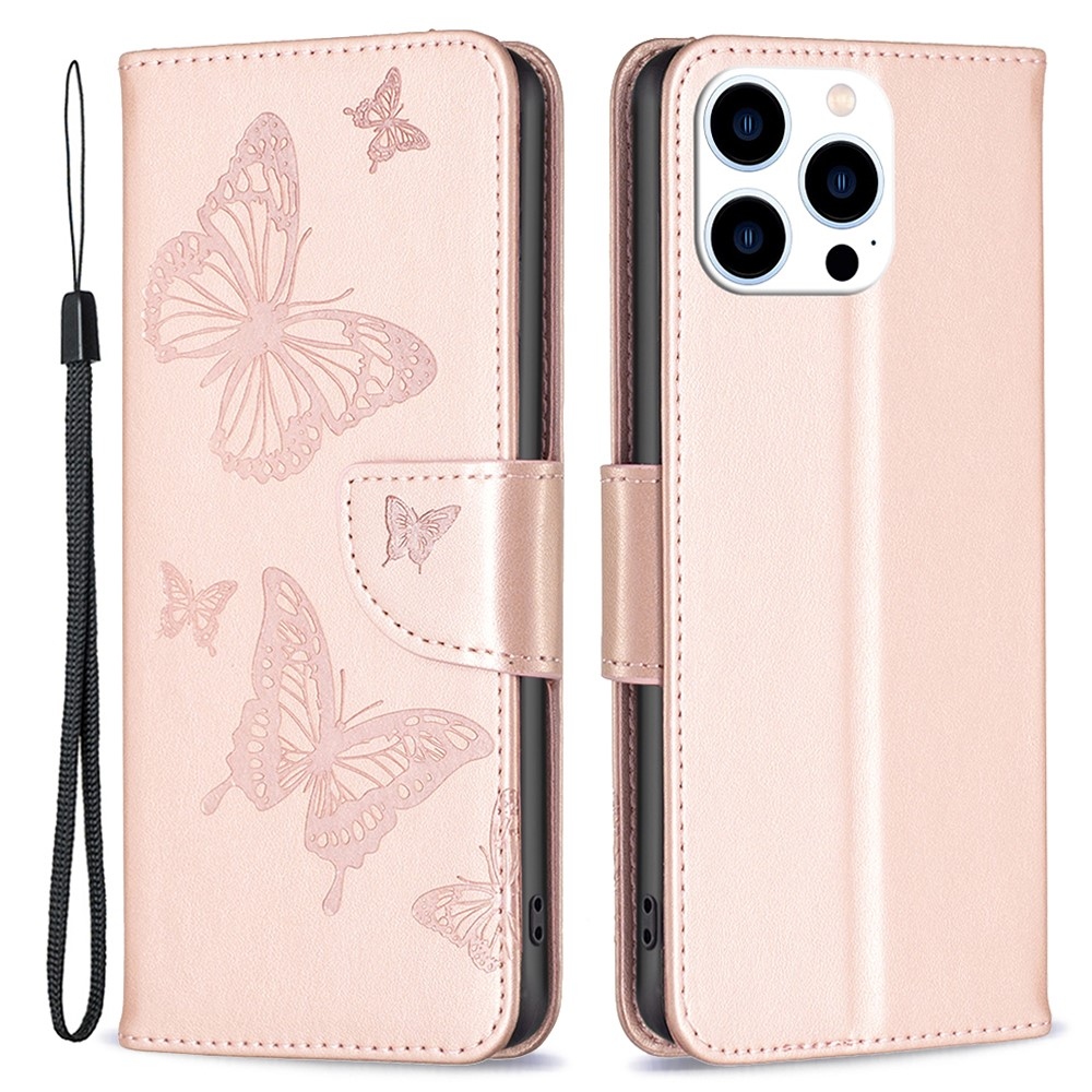 Butterfly knížkové pouzdro na iPhone 16 Pro - růžovozlaté