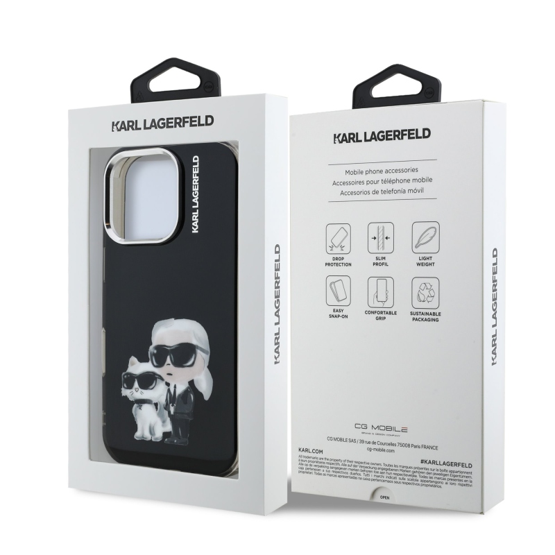 Karl Lagerfeld IML Aquarelle Karl and Choupette Zadní Kryt pro iPhone 16 Pro Black