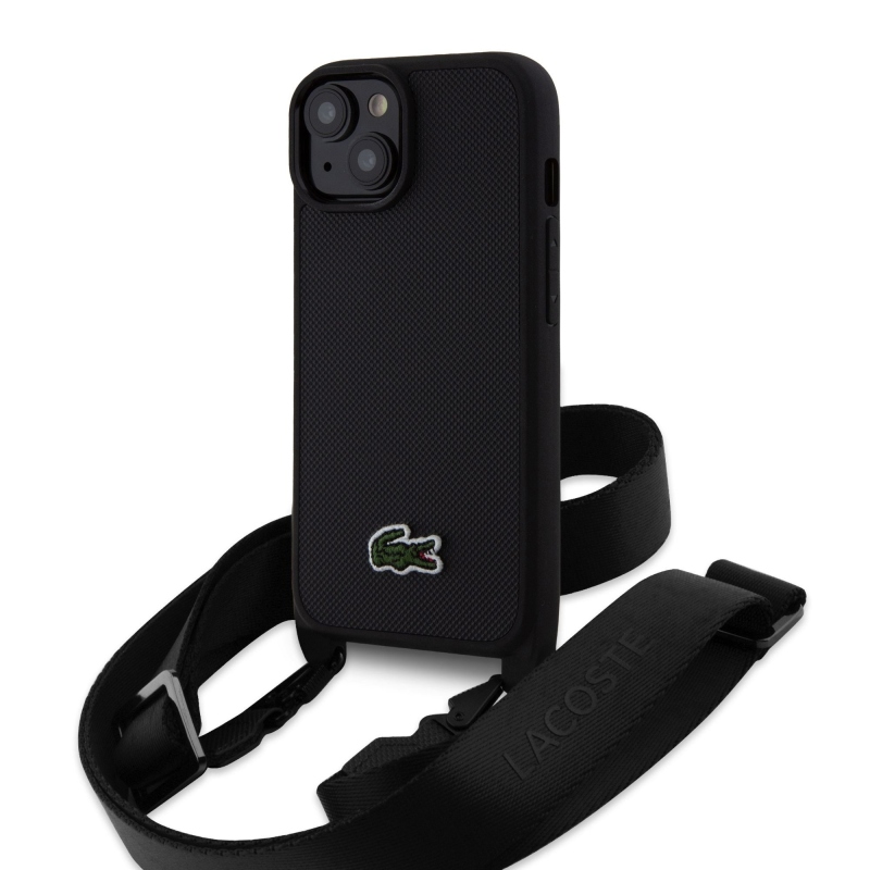 Lacoste Iconic Petit Pique Crossbody Popruh Woven Logo Zadní Kryt pro iPhone 15 Black