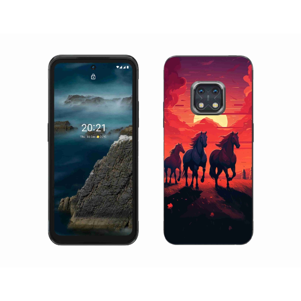 Gelový kryt mmCase na Nokia XR20 - koně a západ slunce