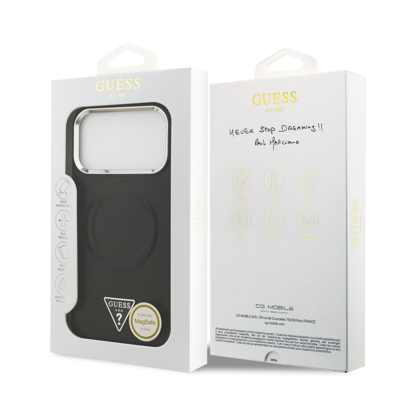 Guess PU Leather Triangle Logo MagSafe Zadní Kryt pro iPhone 17 Pro Black