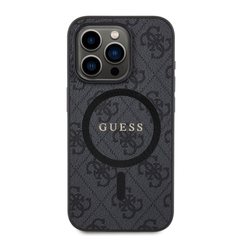 Guess PU Leather 4G Colored Ring MagSafe Zadní Kryt pro iPhone 15 Pro Black