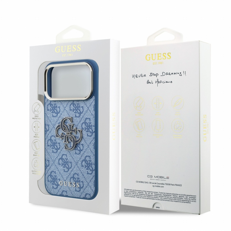 Guess PU 4G Resin Metal Logo Zadní Kryt pro iPhone 18 Pro Blue