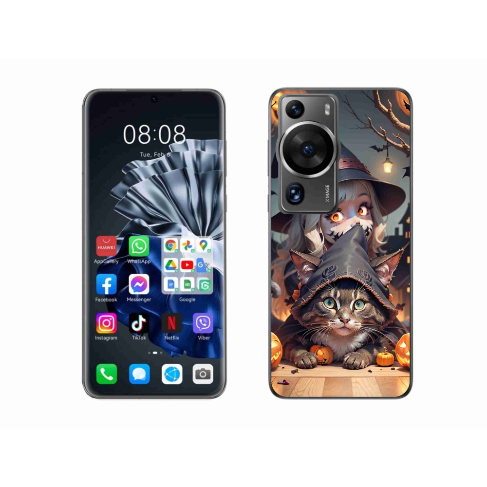 Gelový kryt mmCase na Huawei P60 Pro - čarodějnice s kočkou