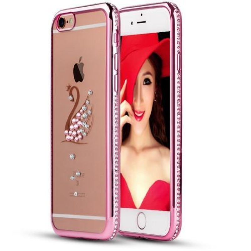 Xin gelový obal s krystaly na iPhone 6s Plus a 6 Plus - růžová labuť