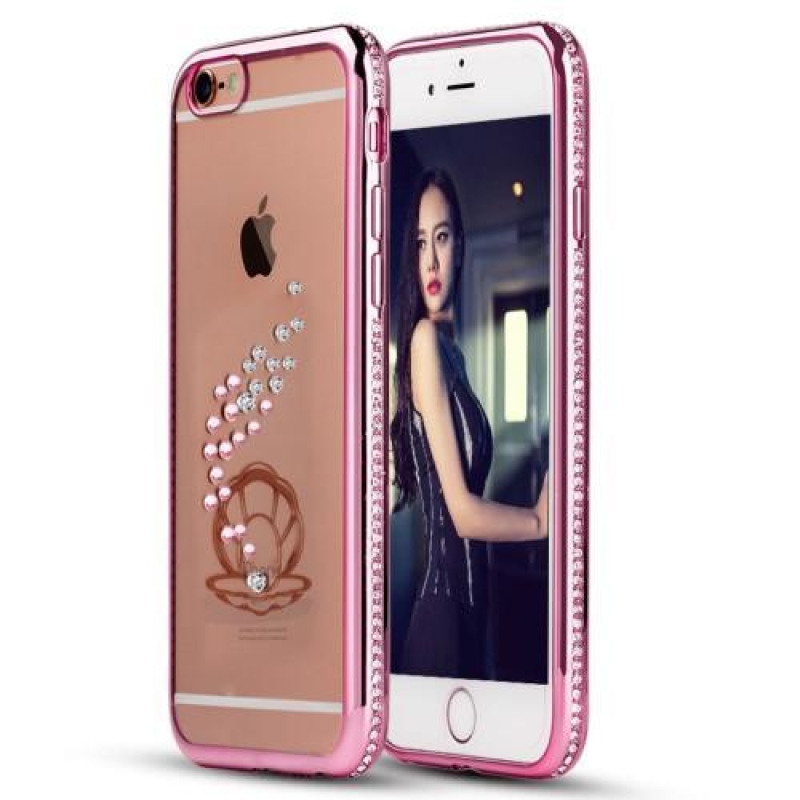 Xin gelový obal s krystaly na iPhone 6s Plus a 6 Plus - růžová mušle