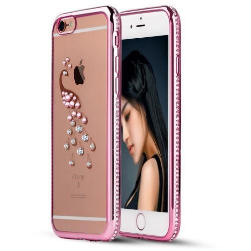 Xin gelový obal s krystaly na iPhone 6s Plus a 6 Plus - růžový páv