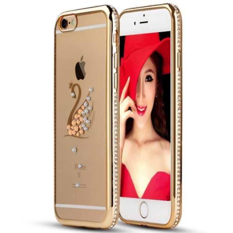 Xin gelový obal skrystaly na iPhone 6s Plus a 6 Plus - zlatá labuť