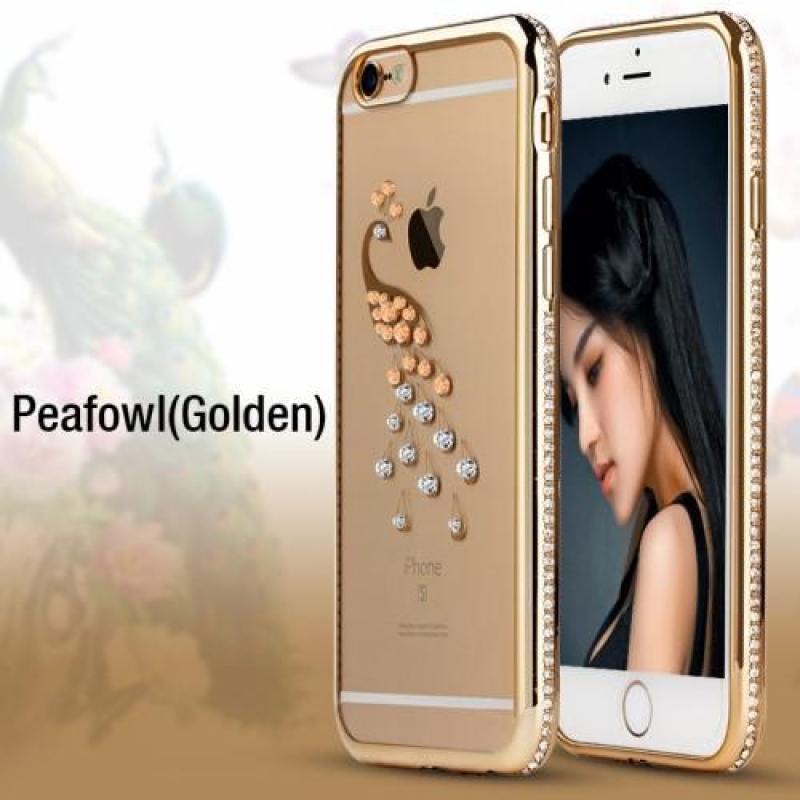 Xin gelový obal skrystaly na iPhone 6s Plus a 6 Plus - zlatý páv