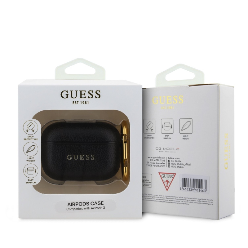 Guess PU Grained Classic Logo Pouzdro pro AirPods 3 Black
