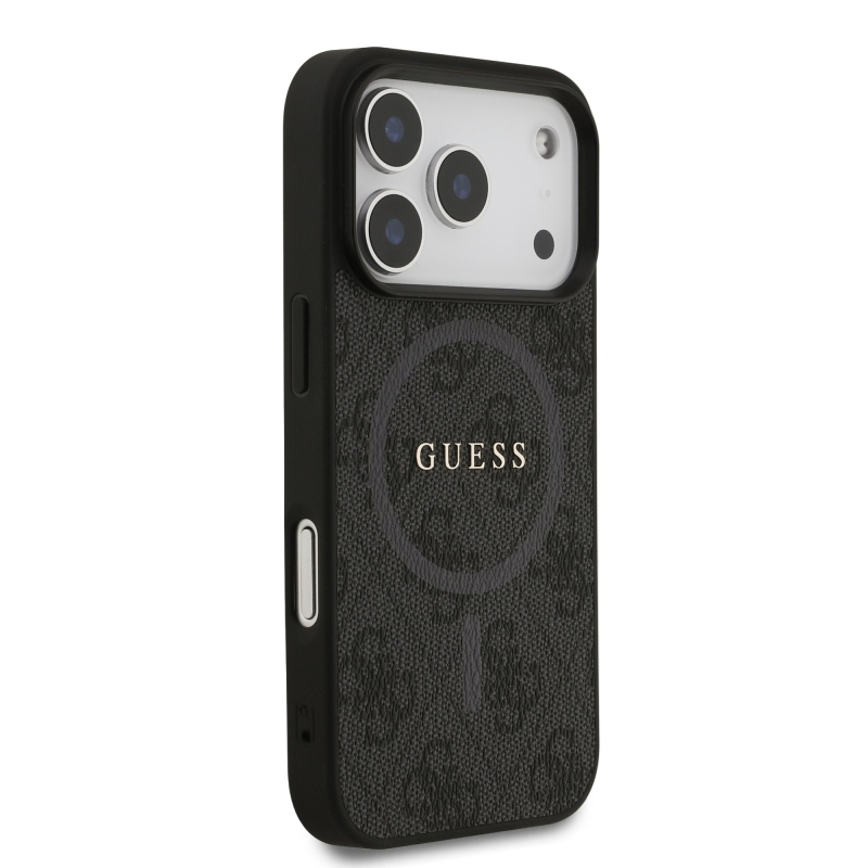 Guess PU Leather 4G Colored Ring MagSafe Zadní Kryt pro iPhone 17 Pro Black