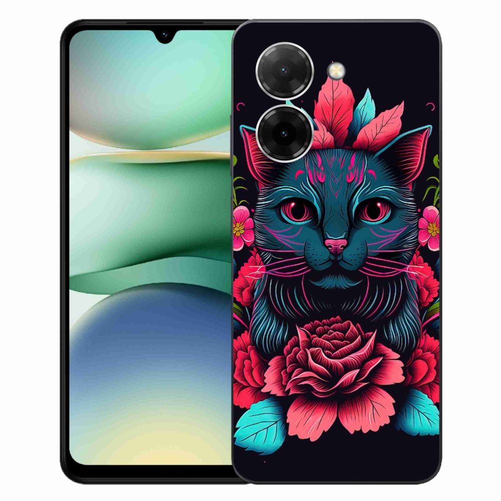 Gelový kryt mmCase na Xiaomi Redmi A5 (171.7x77.8x8.3mm) - květiny a kočka