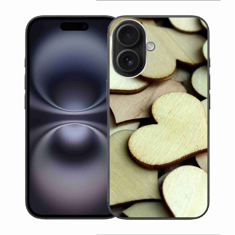 Gelový kryt mmCase na iPhone 16 - dřevěná srdíčka