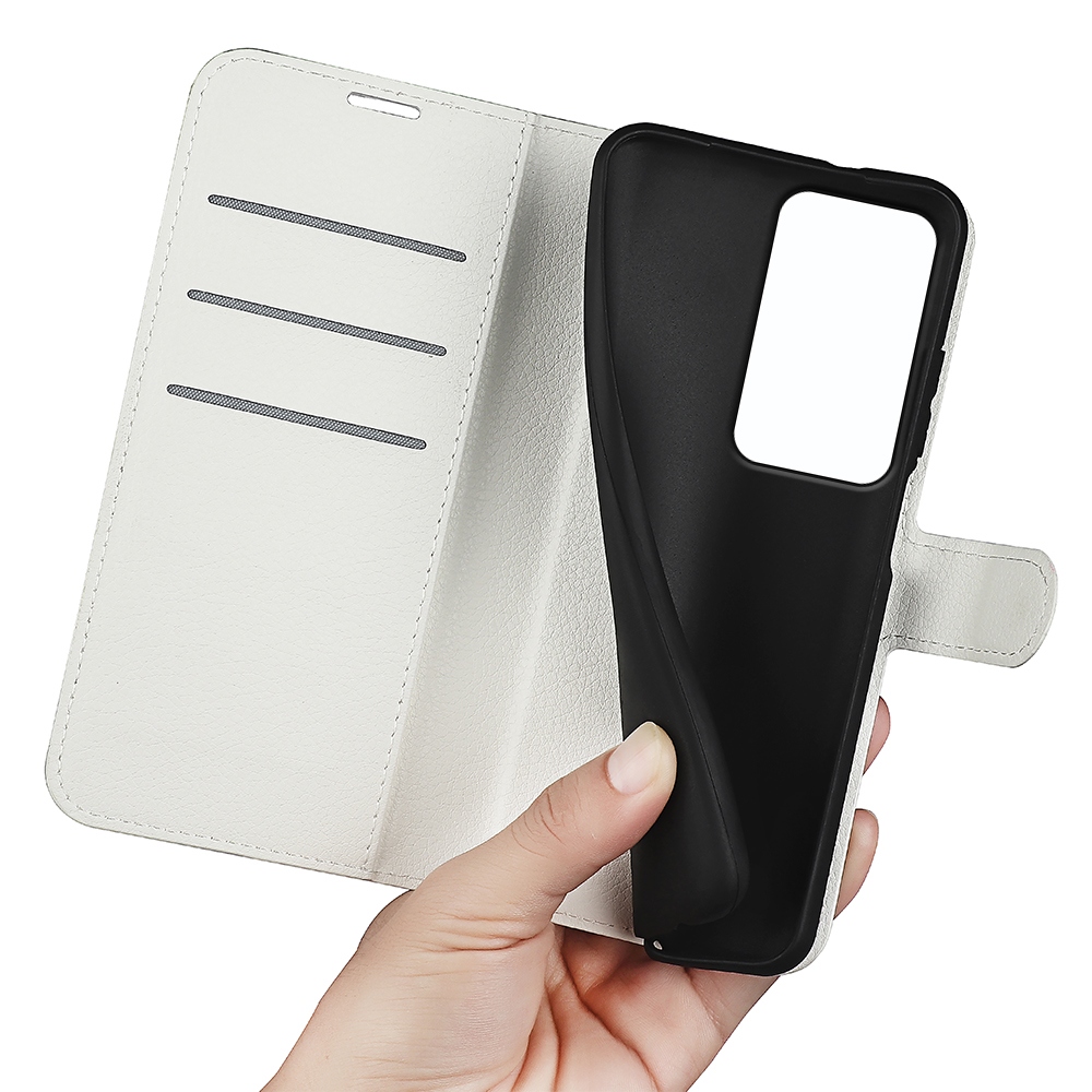 Litchi knížkové pouzdro na Xiaomi Redmi 15 4G/5G (171mm) - bílé