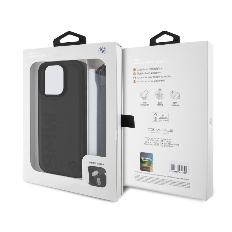 BMW Leather Signature and Strap Zadní Kryt pro iPhone 16 Pro Max Black