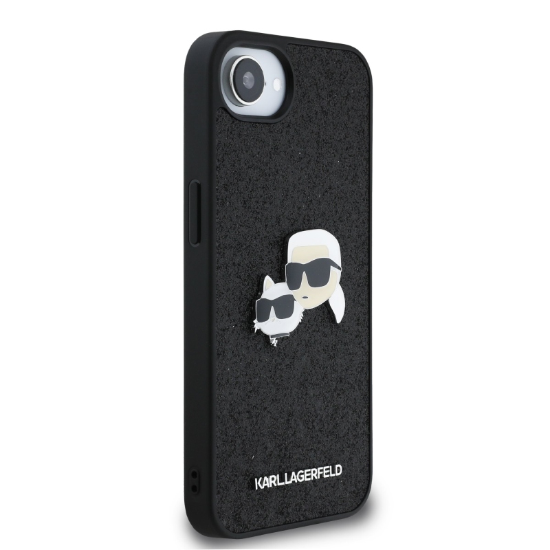 Karl Lagerfeld Fixed Glitter Metal K&CH Zadní Kryt pro iPhone 16e Black