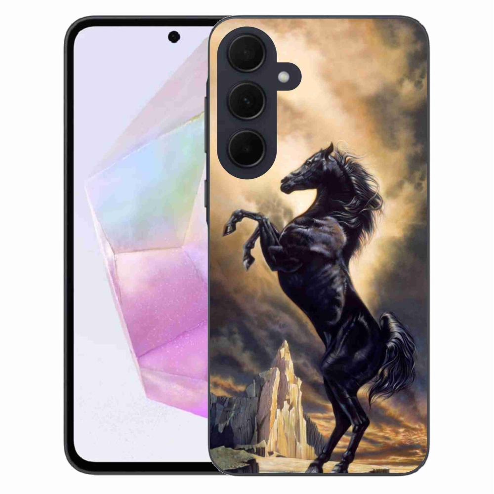 Gelový kryt mmCase na Samsung Galaxy A35 5G - černý kreslený kůň