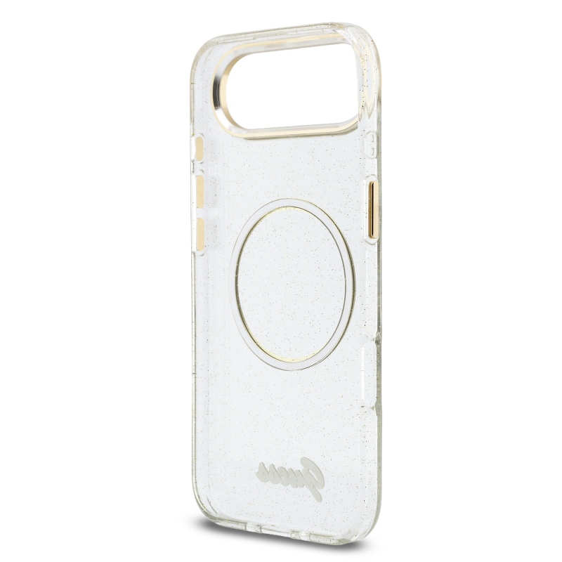 Guess IML Glitter Script Strap MagSafe Zadní Kryt pro iPhone Air Transparent