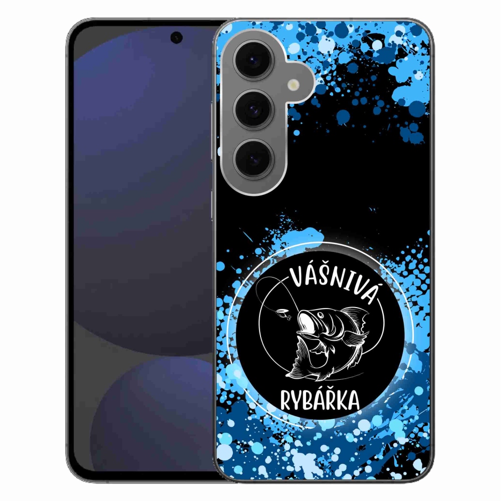 Gelový kryt mmCase na Samsung Galaxy S24 FE - vášnivá rybářka černé pozadí