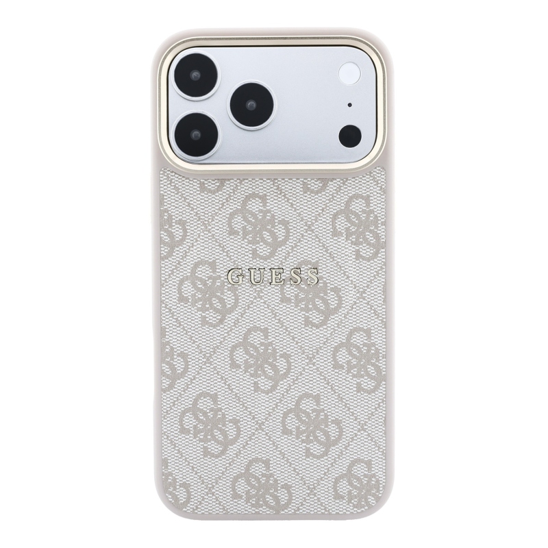 Guess PU Leather 4G Gold Frame Embossed MagSafe Zadní Kryt pro iPhone 18 Pro Pink