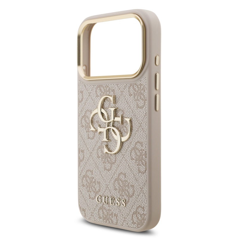 Guess PU Leather 4G Metal Logo Gold Frame Zadní Kryt pro iPhone 18 Pro Pink