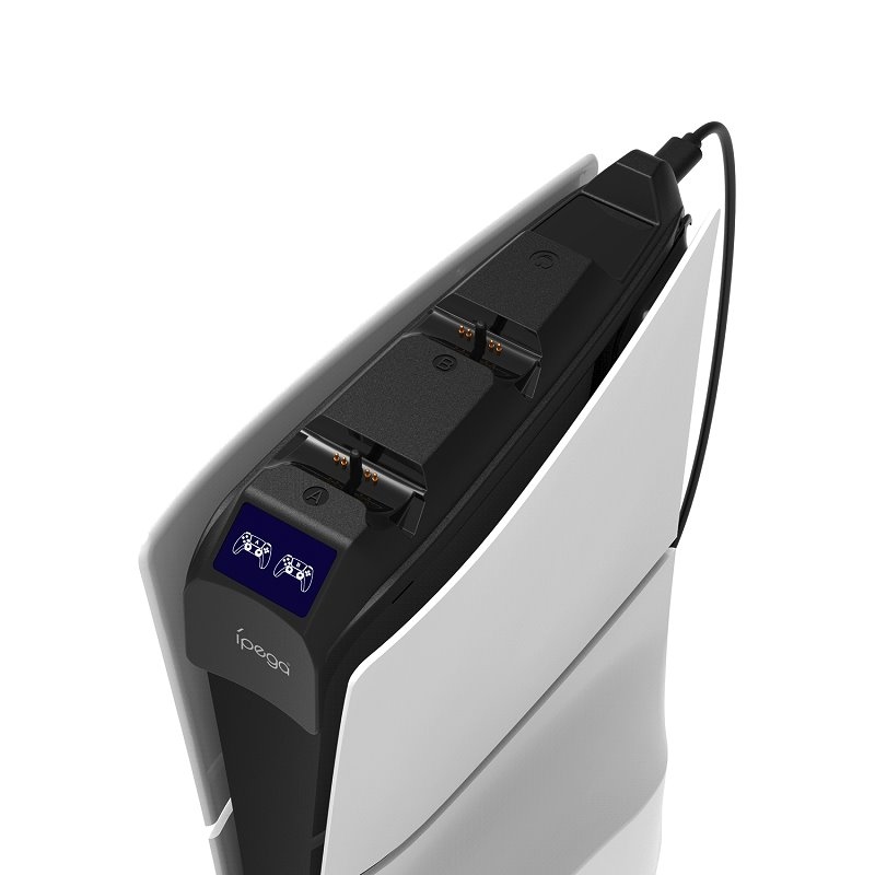 iPega P5S016 Dual Charger Dock s Držákem na Sluchátka a Ovladače pro PS5 Slim White