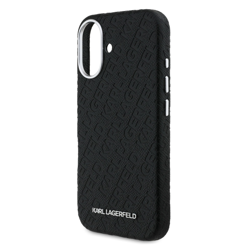Karl Lagerfeld Grained PU Repeated Logo MagSafe Zadní Kryt pro iPhone 16 Black